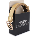 Złoty pasek damski skórzany z okrągłą klamrą złotą