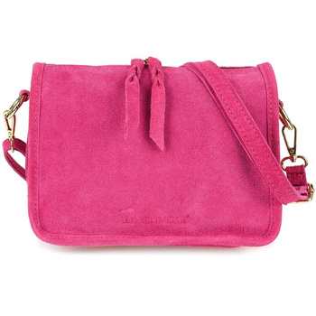 Fuksjowa torebka skórzana kuferek listonoszka