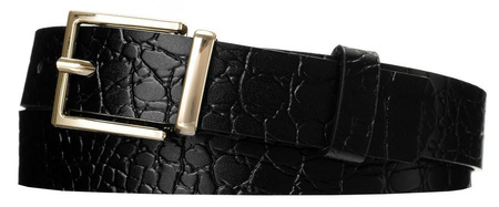 Ciekawy skórzany pasek damski ze złotą klamrą, wzór gadziej skóry — Rovicky