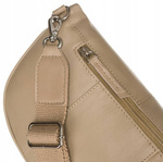 Beżowa damska nerka skórzana Elegancka na suwak i odpinany pasek