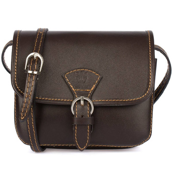Zgrabna ciemnobrązowa  mała torebka skórzana włoska. Regulowany pasek.