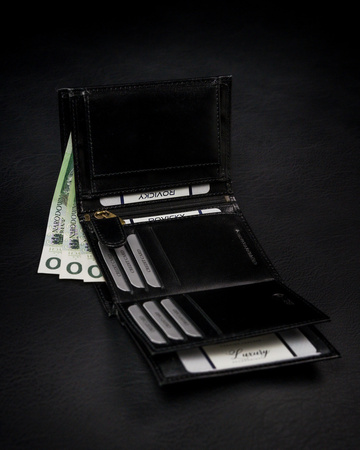 Bogato wyposażony portfel męski z naturalnej skóry licowej — Rovicky