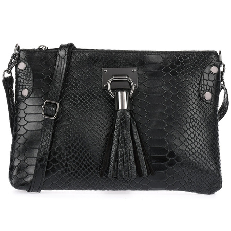 Mała czarna torebka wizytowa listonoszka croco