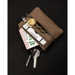 Skórzane etui na klucze Beżowa kluczówka saszetka z kieszonkami.