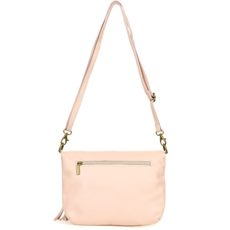 Pudrowy róż Torebka Listonoszka ze skóry z klapą na suwak