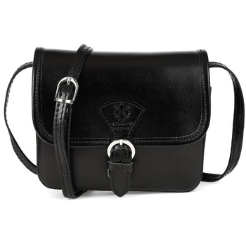 Zgrabna czarna mała torebka skórzana włoska. Regulowany pasek.