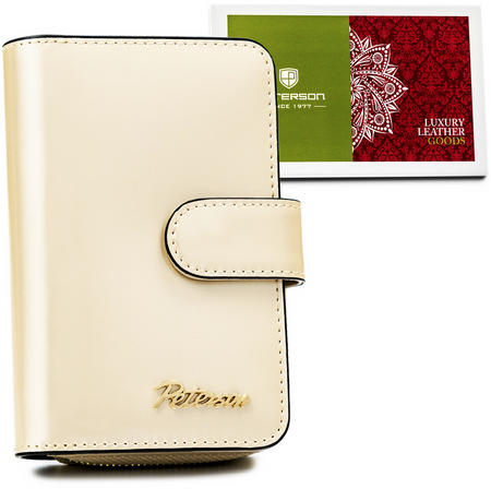 Beżowy portfel damski pionowy. Skóra naturalna z ochroną RFID