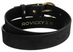 Matowy, skórzany pasek damski ze złotą, okrągłą klamrą — Rovicky