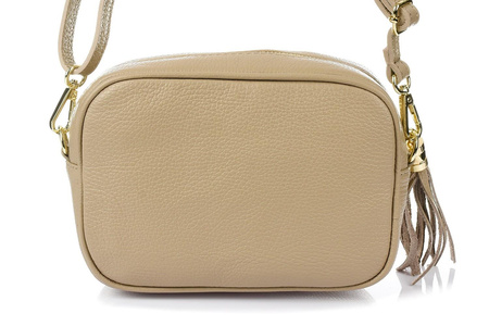 Mała beżowa włoska skórzana listonoszka z frędzlem