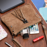 Taupe mała torebka damska zamszowa, suwak