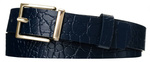 Skórzany pasek ze złotą klamrą damski wężowy Do sukienki. Granatowy