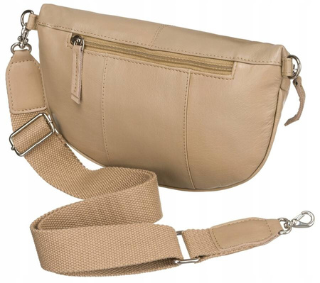 Beżowa damska nerka skórzana Elegancka na suwak i odpinany pasek