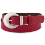 Skórzany pasek damski CZERWONY. Srebrna klamra. 100 cm.