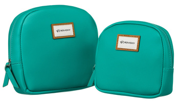 Damska kosmetyczka turkusowa w zestawie. Zamykane na suwak.