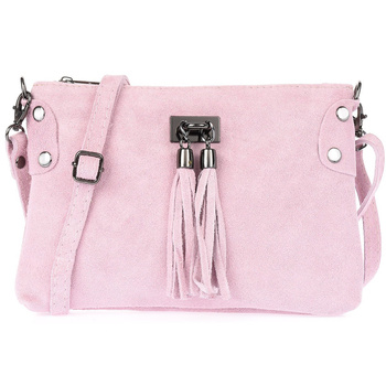 Jasno różowa mała torebka damska zamszowa, suwak
