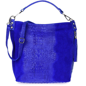 Chabrowa duża torebka skórzana shopperka croco