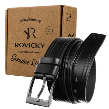 Czarny pasek męski skóra naturalna klamra Rovicky