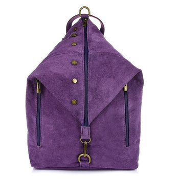 Stylowy miejski plecak damski skóra zamsz FIOLET