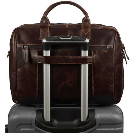 Elegancka skórzana torba A4 na laptopa na ramię. Brązowa 