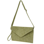 Elegancka oliwkowa kopertówka ze skóry zamszowej