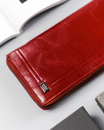 Portfel damski w kształcie piórnika z bawolej skóry naturalnej, RFID - Rovicky