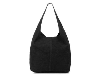 Zamszowa czarna torba worek na ramię z saszetką