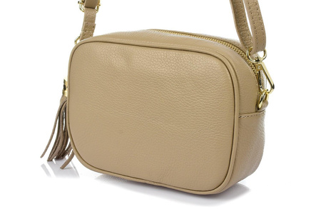 Mała beżowa włoska skórzana listonoszka z frędzlem