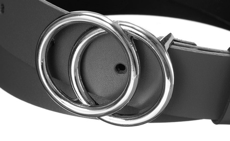 Gładki, skórzany pasek damski ze srebrną, podwójną klamrą — Rovicky