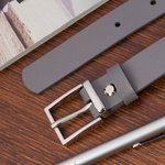 Ciemnoszary pasek damski skórzany. Srebrna klamra. 115 cm.