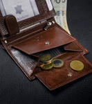 Klasyczny portfel męski pionowy z naturalnej skóry z technologią RFID — Rovicky