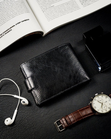 Poziomy portfel męski z zapięciem na zatrzask i schowkiem, RFID — Rovicky