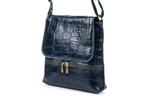 Włoska skórzana torebka damska listonoszka granatowa. Wzór CROCO.