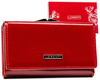 Poziomy CZERWONY średni portfel damski skórzany na zatrzask. RFID.