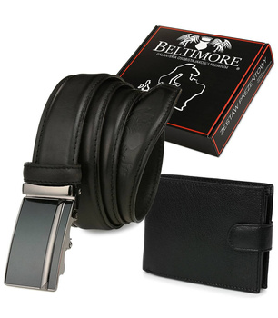 Zestaw męski skórzany portfel i pasek automatyczny