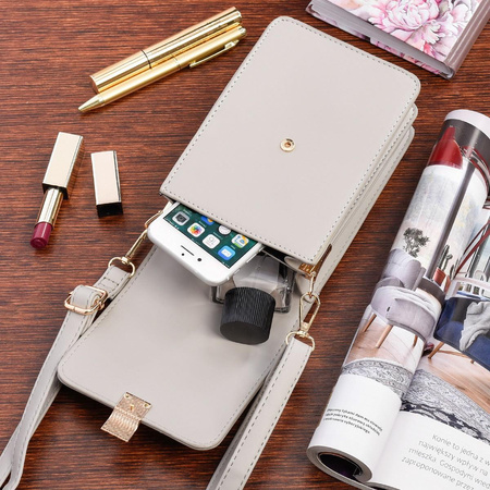 Szara torebka na telefon - mini listonoszka z ekoskóry