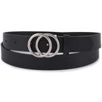 Czarny pasek damski skórzany ze srebrną okrągłą klamrą