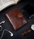 Klasyczny, zapinany portfel męski pionowy z naturalnej skóry z technologią RFID - Rovicky