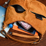 Camelowa zamszowa Torebka skórzana A4 worek