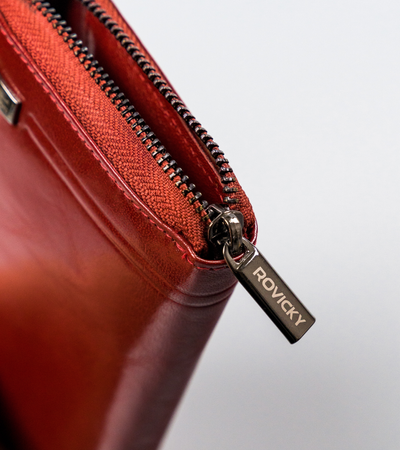 Portfel damski w kształcie piórnika z bawolej skóry naturalnej, RFID - Rovicky