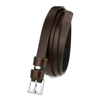Pasek damski wąski solidny skórzany do sukienki brązowy S18 brązowy, beżowy r.95-110 cm