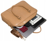 Duża beżowa damska torba biznesowa ze skóry ekologicznej na suwak