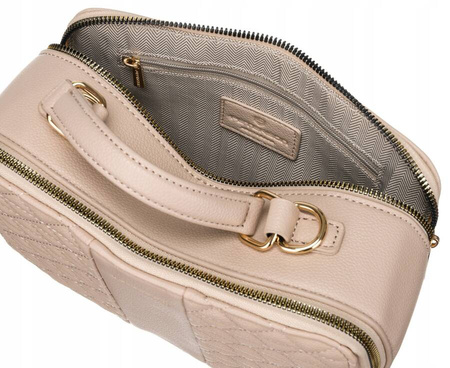 Mała torebka kuferek - beżowa listonoszka z rączką