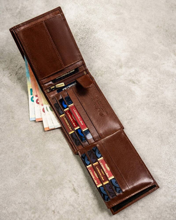 Zestaw męski na prezent: brązowy portfel, etui na karty i brelok. Skóra