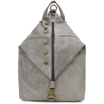 Szary Włoski Stylowy Plecak Damski Skórzany Zamsz A4