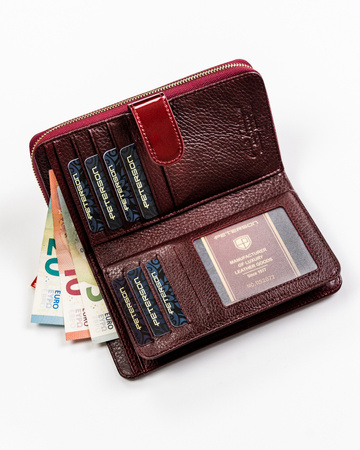 Czerwony portfel damski Duży Skórzany na karty RFID 