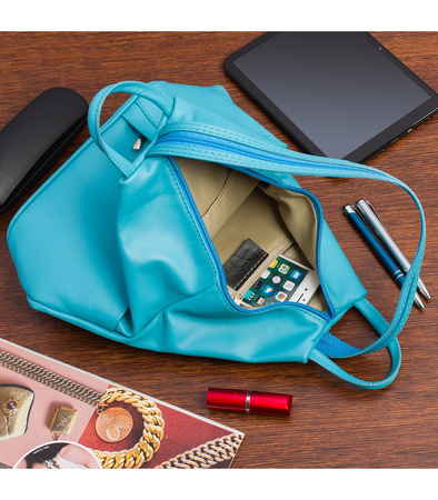 Niebieski damski plecak skórzany morski turkus miejski. Włoska skóra