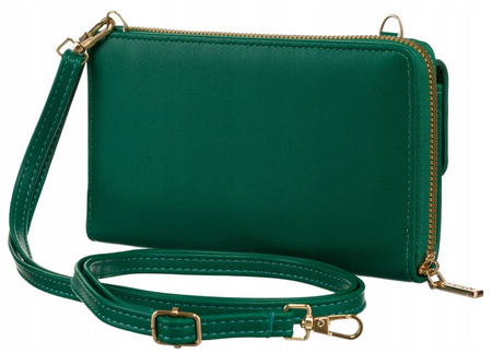 Zielona torebka na telefon - mini listonoszka z portfelem