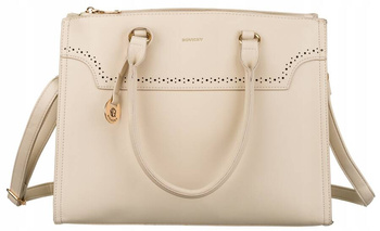 Zgrabna, duża beżowa damska torebka. Skóra ekologiczna. Suwak. A4.