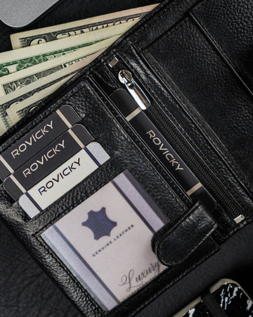 Męski duży portfel skórzany, pionowy z zapinką i ochroną RFID — Ronaldo