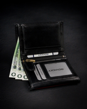 Bogato wyposażony portfel męski z naturalnej skóry licowej — Rovicky